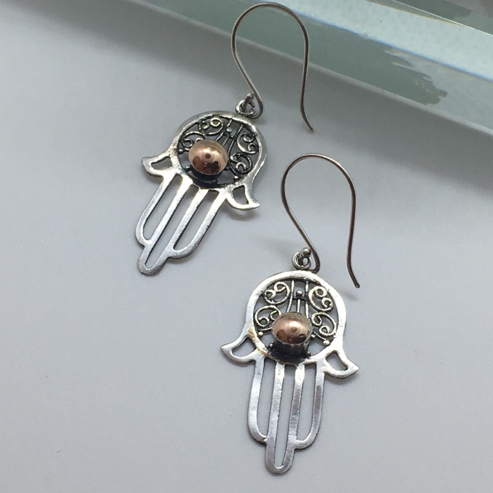18 k gold 925 sterling silver Hamza hand earring
